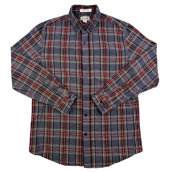 LL Bean Flannel Shirt Men M Gray Maroon Plaid Slightly Fitted Cotton Button Down - Picture 2 of 9